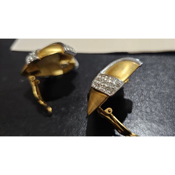 1980s Signed Givenchy Goldtone Pavé Clear Rhinestone X Heart Clip-on Earrings - Picture 6 of 8